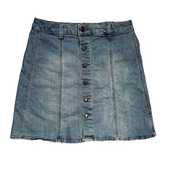 Mossimo Denim Skirt 4 (27x17) Blue Stretch A Line Button Front Womens - Picture 2 of 5